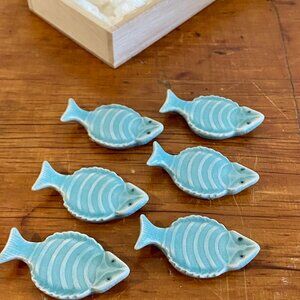 Fish Shaped (Japan) Chopsticks Rests; Vintage Unused; Set of 6 with original box